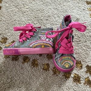 NWOT Lelli Kelly sparkle rainbow high top shoes size 22/5
